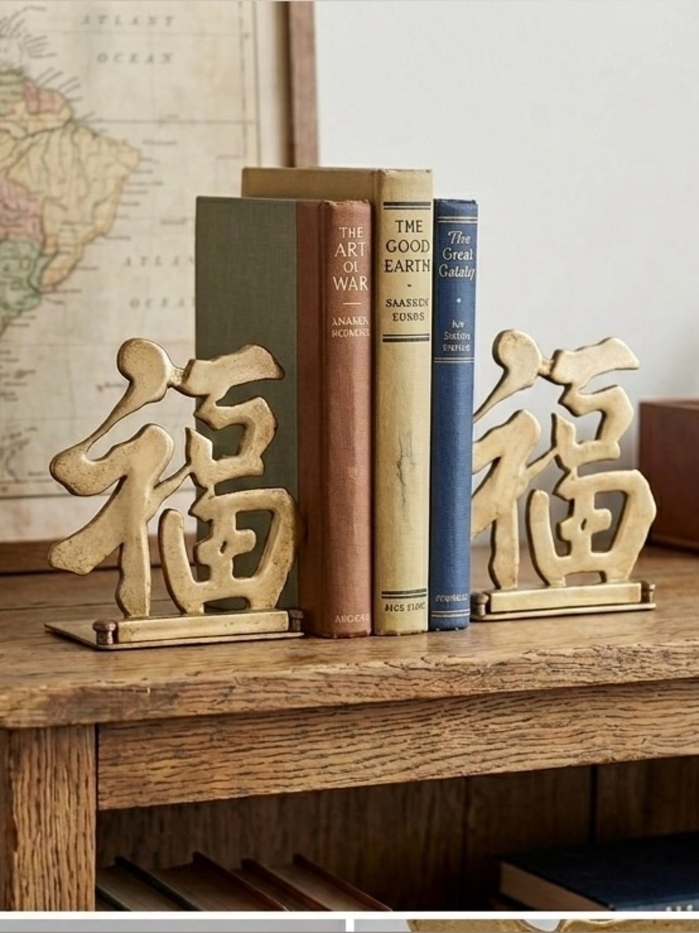 Vintage Solid Brass Bookends Chinese Fu Character Folding bookends
